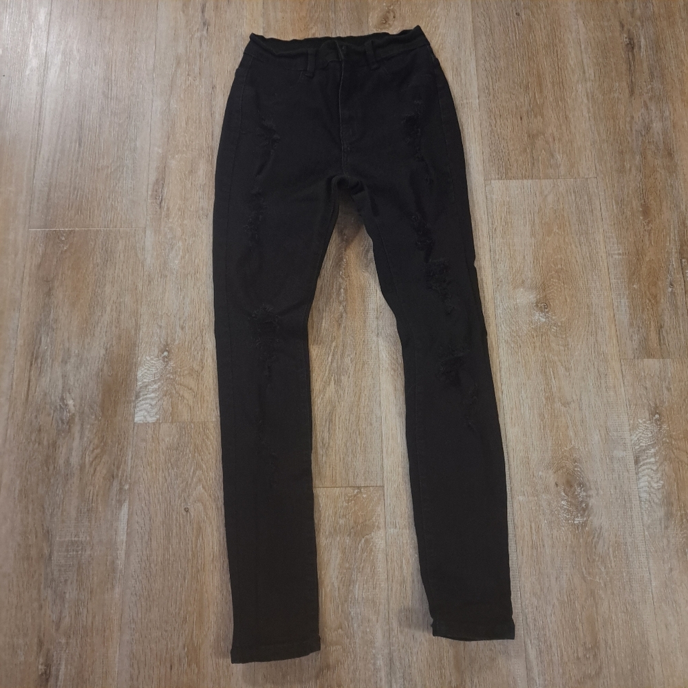 Fashion Nova Black Distressed Skinny Jeans Women Junior's Size 7